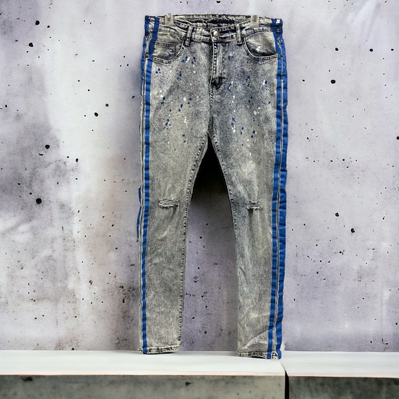 Rue21 Other - Rue21 Premium Denim Distressed Supreme Stretch Skinny Paint Blue Jeans Men’s 34